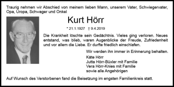 Traueranzeige von Kurt Hörr von vrm-trauer