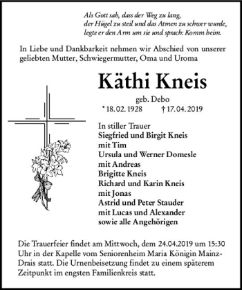 Traueranzeige von Käthi Kneis von vrm-trauer