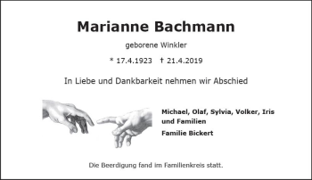 Traueranzeige von Marianne Bachmann von vrm-trauer