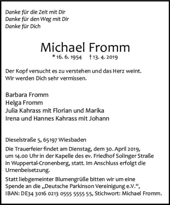 Traueranzeige von Michael Fromm von vrm-trauer