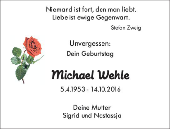 Traueranzeige von Michael Wehle von vrm-trauer