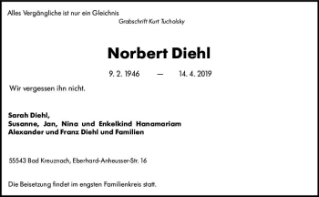 Traueranzeige von Norbert Diehl von vrm-trauer