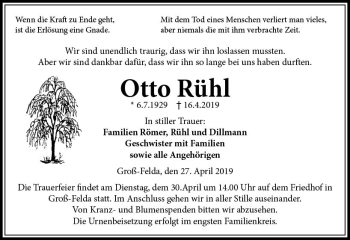 Traueranzeige von Otto Rühl von VRM Trauer