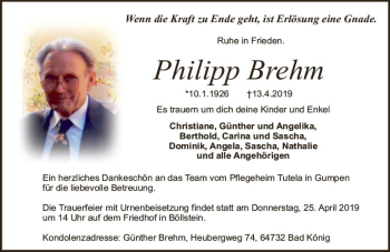 Traueranzeige von Philipp Brehm von vrm-trauer