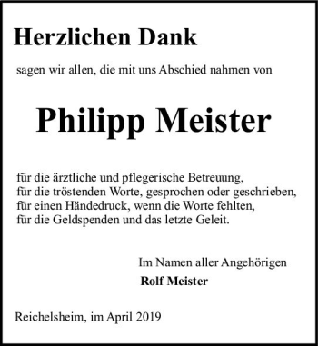 Traueranzeige von Philipp Meister von vrm-trauer