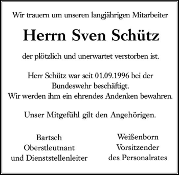 Traueranzeige von Sven Schütz von vrm-trauer