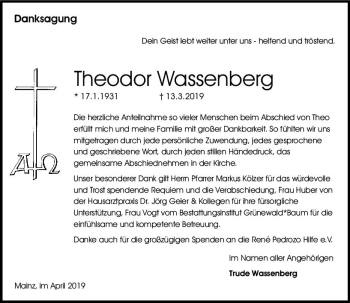 Traueranzeige von Theodor Wassenberg von vrm-trauer