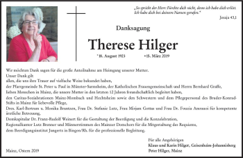 Traueranzeige von Therese Hilger von vrm-trauer