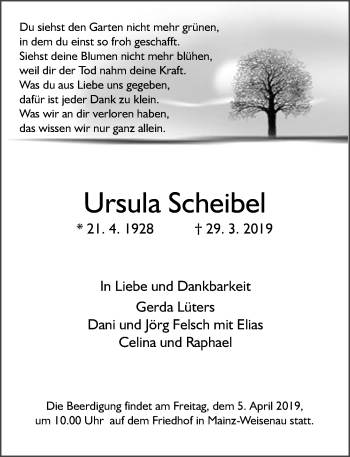 Traueranzeige von Ursula Scheibel von vrm-trauer