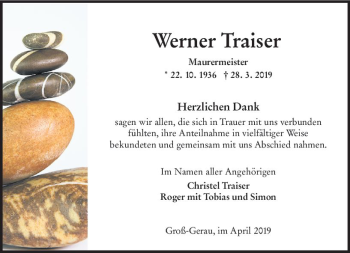 Traueranzeige von Werner Traiser von vrm-trauer