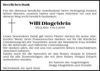 Traueranzeige von Willi Dingeldein von vrm-trauer