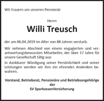 Traueranzeige von Willi Treusch von vrm-trauer