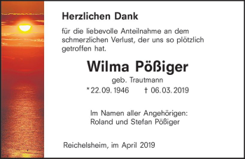 Traueranzeige von Wilma Pößiger von vrm-trauer