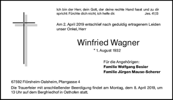 Traueranzeige von Winfried Wagner von vrm-trauer