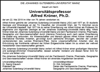 Traueranzeige von Alfred Kröner von vrm-trauer