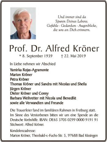 Traueranzeige von Alfred Kröner von vrm-trauer