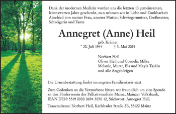 Traueranzeige von Annegret Heil von vrm-trauer