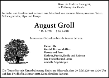 Traueranzeige von August Groll von vrm-trauer