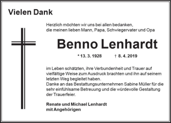 Traueranzeige von Benno Lenhardt von vrm-trauer
