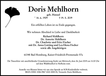 Traueranzeige von Doris Mehlhorn von vrm-trauer