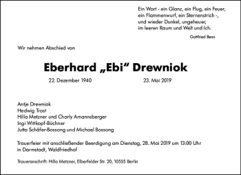 Traueranzeige von Eberhard Drewniok von vrm-trauer
