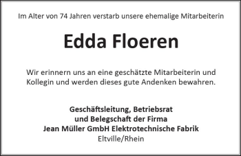 Traueranzeige von Edda Floeren von vrm-trauer