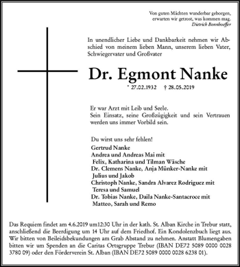Traueranzeige von Egmont Nanke von vrm-trauer