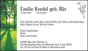 Traueranzeige von Emilie Kredel von vrm-trauer