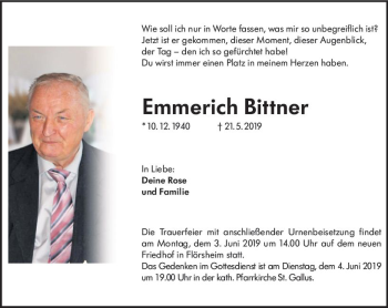 Traueranzeige von Emmerich Bittner von vrm-trauer