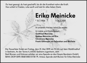 Traueranzeige von Erika Meinicke von vrm-trauer