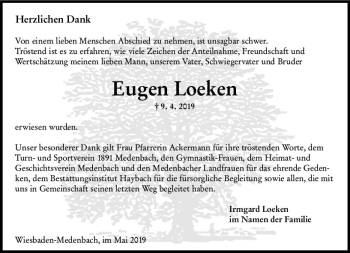 Traueranzeige von Eugen Loeken von vrm-trauer