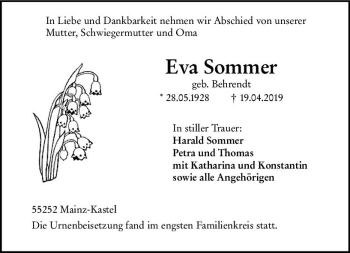 Traueranzeige von Eva Sommer von vrm-trauer