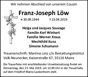Traueranzeige von Franz Josef Löw von vrm-trauer