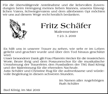 Traueranzeige von Fritz Schäfer von vrm-trauer