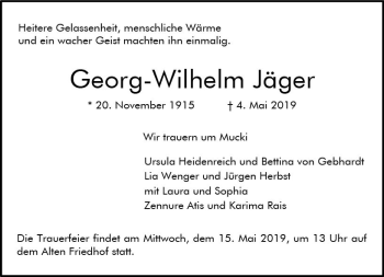 Traueranzeige von Georg-Wilhelm Jäger von vrm-trauer