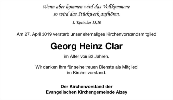 Traueranzeige von Georg Heinz Clar von vrm-trauer