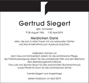 Traueranzeige von Gertrud Siegert von vrm-trauer