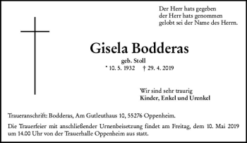 Traueranzeige von Gisela Bodderas von vrm-trauer