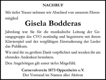 Traueranzeige von Gisela Bodderas von vrm-trauer