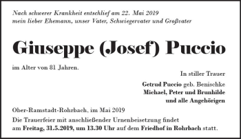 Traueranzeige von Giuseppe Puccio von vrm-trauer