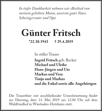Traueranzeige von Günter Fritsch von vrm-trauer
