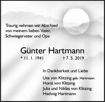 Traueranzeige von Günter Hartmann von vrm-trauer