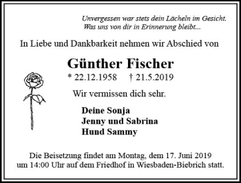 Traueranzeige von Günther Fischer von vrm-trauer