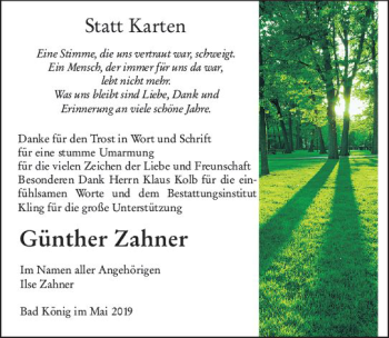 Traueranzeige von Günther Zahner von vrm-trauer