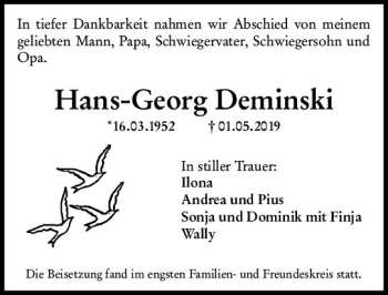 Traueranzeige von Hans-Georg Deminski von vrm-trauer