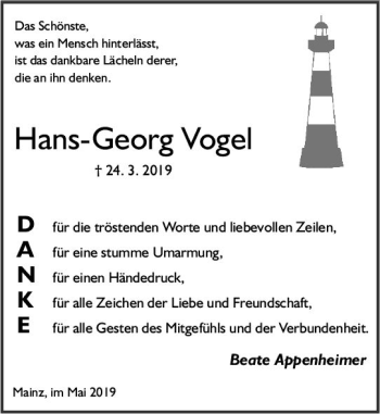 Traueranzeige von Hans-Georg Vogel von vrm-trauer