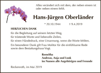 Traueranzeige von Hans-Jürgen Oberländer von vrm-trauer