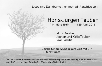 Traueranzeige von Hans-Jürgen Teuber von vrm-trauer