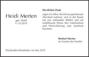 Traueranzeige von Heidi Merten von vrm-trauer
