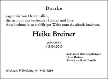 Traueranzeige von Heike Breiner von vrm-trauer